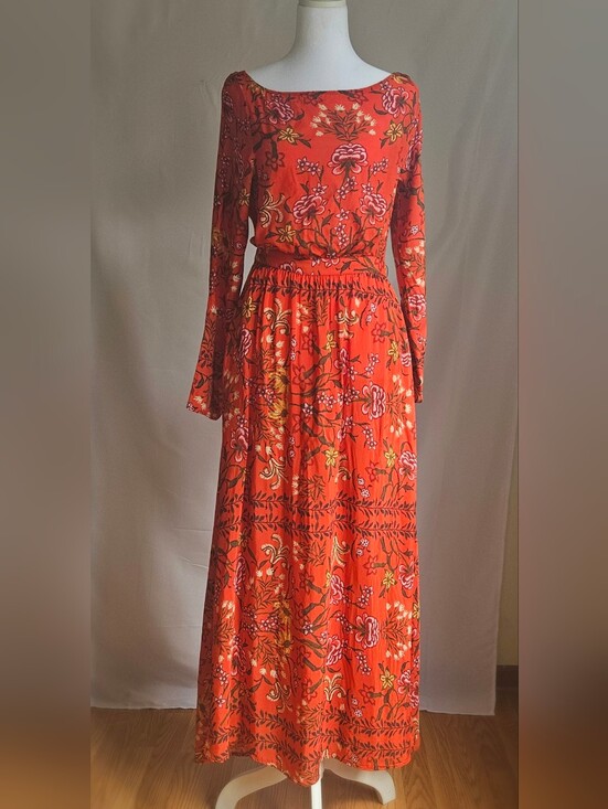 LAIA Dresses & Skirts - LAIA Floral Maxi Dress Boho Cottagecore Long Sleeve Orange Size XS